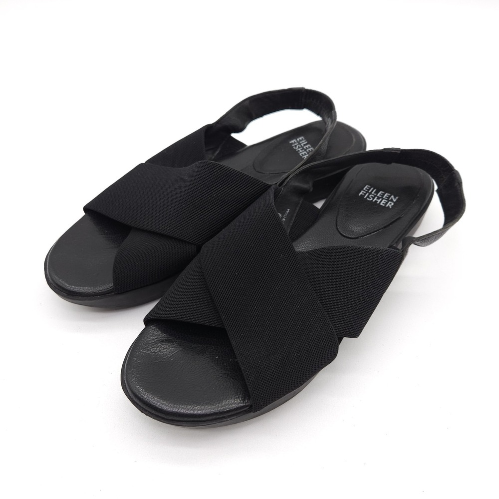 Eileen Fisher (Women's 8) Platform Spa Sneaker‎ Wedge Sling Back Sandals Black